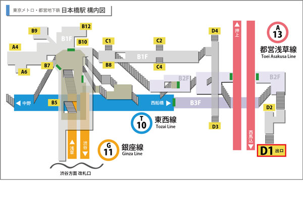 日本橋駅地下鉄構内マップ